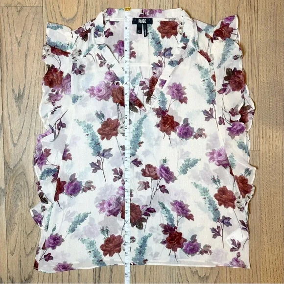 Paige Women’s Genie Floral Ruffle Sleeve Silk Sheer Blouse Top Size X-Small - Picture 9 of 14